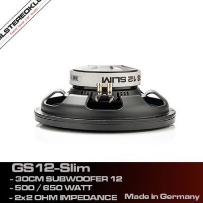 Gladen GS12-Slim subwoofer set fra siden med terminaler
