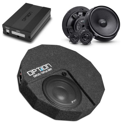 DSP Soundsystem für Skoda Karoq 1. Generation | V2 Drive (DSP Endstufe + Frontlautsprecher-Set + Subwoofer in Reserverad Mulde) | Plug & Play | OPTION
