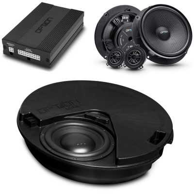 DSP Soundsystem für Skoda Karoq 1. Generation | V2 Rock (DSP Endstufe + Frontlautsprecher-Set + Subwoofer in Reserverad) | Plug & Play | OPTION