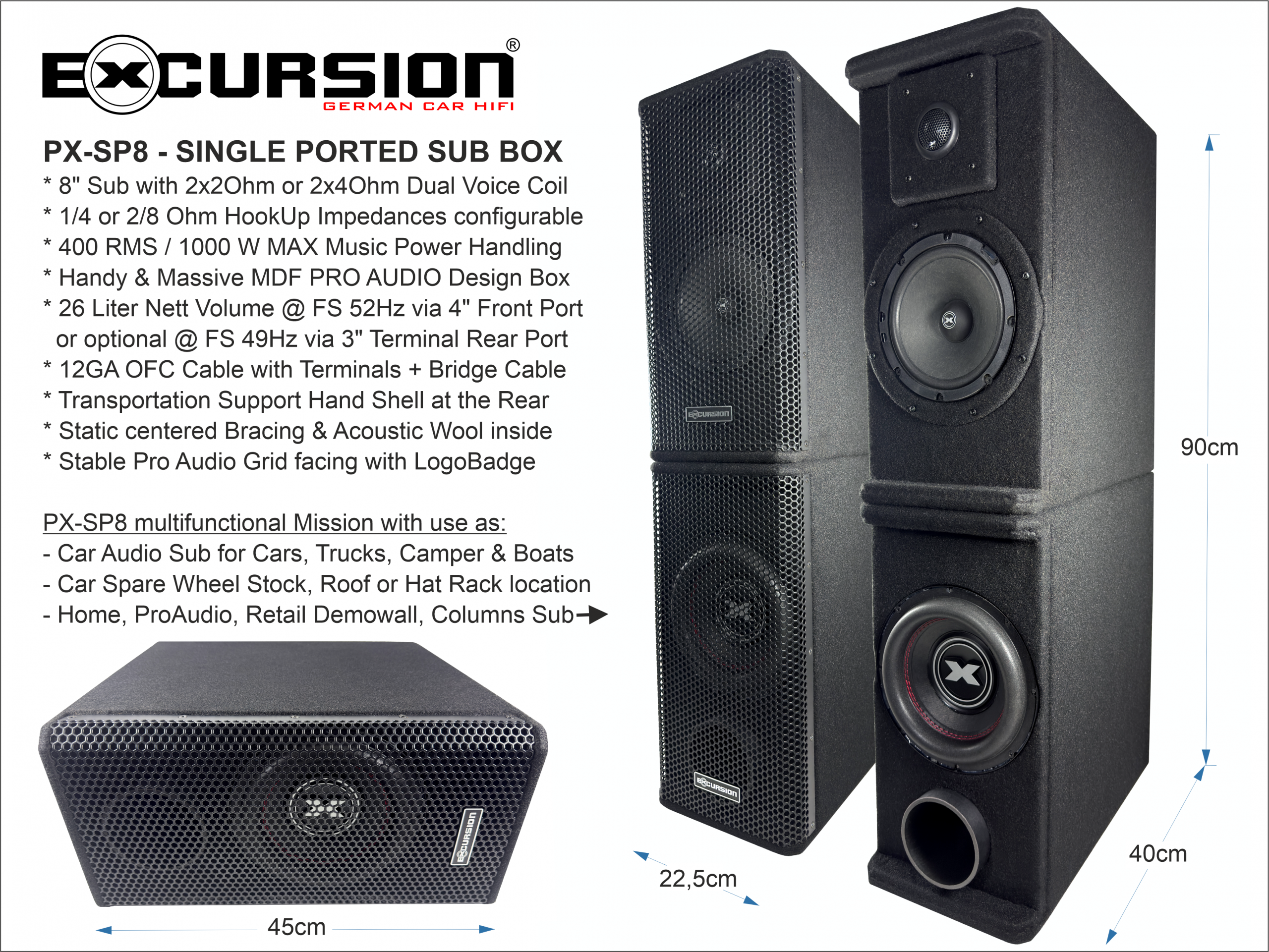 EXCURSION PX SP82 – passiv subwooferkasse