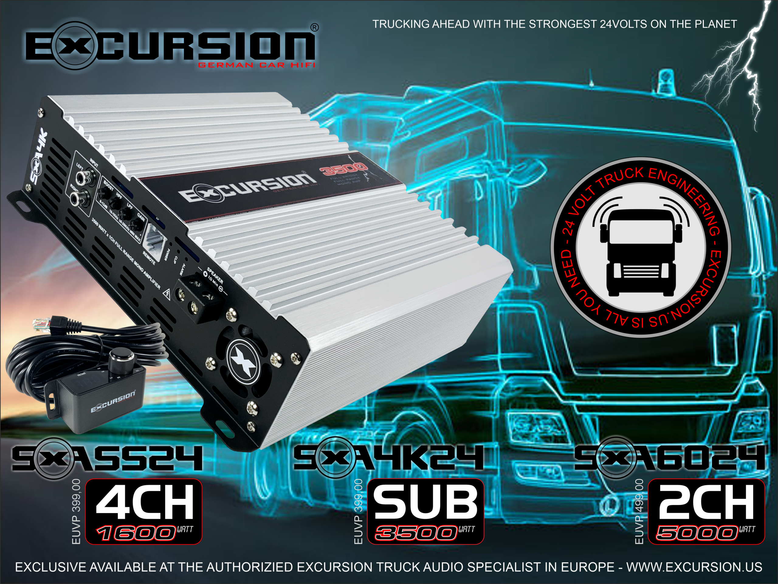 EXCURSION SXA 7K24 VOLT – 24 V-monoforstærker