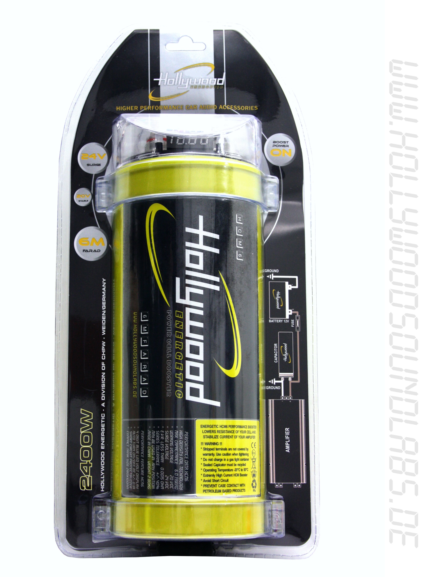 HOLLYWOOD HCM 6 - 6F HDFT kondensator til bilstereo - 2400 watt